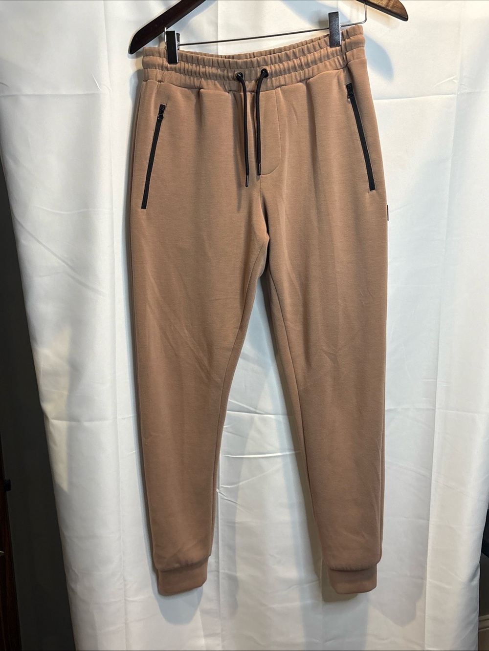 Unisex Taupe Drawstring Joggers with Zip Pockets
